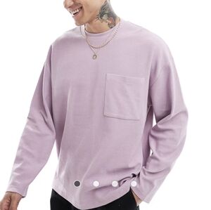 ASOS DESIGN oversized long sleeve T-shirt with front pocket in purple